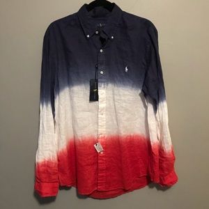 NWT Men Polo red whit & blue button down Sz L